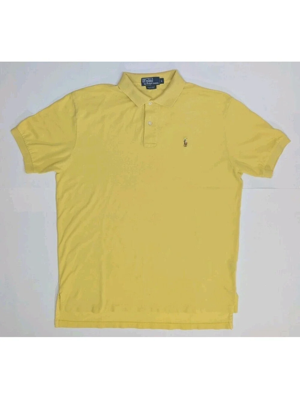 Polo Ralph Lauren Shirt Mens L Yellow Classic Fit Flesh Pony Pima Soft Touch